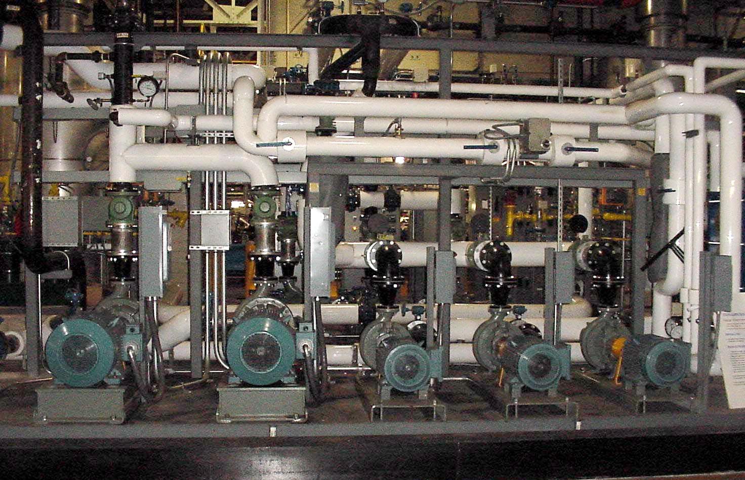 Row of large hot-water circulation pumps